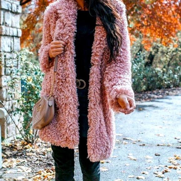 NWOT Kendall and Kylie Teddy Faux Fur Reversible Coat-Mauve-Size XL - Picture 4 of 15